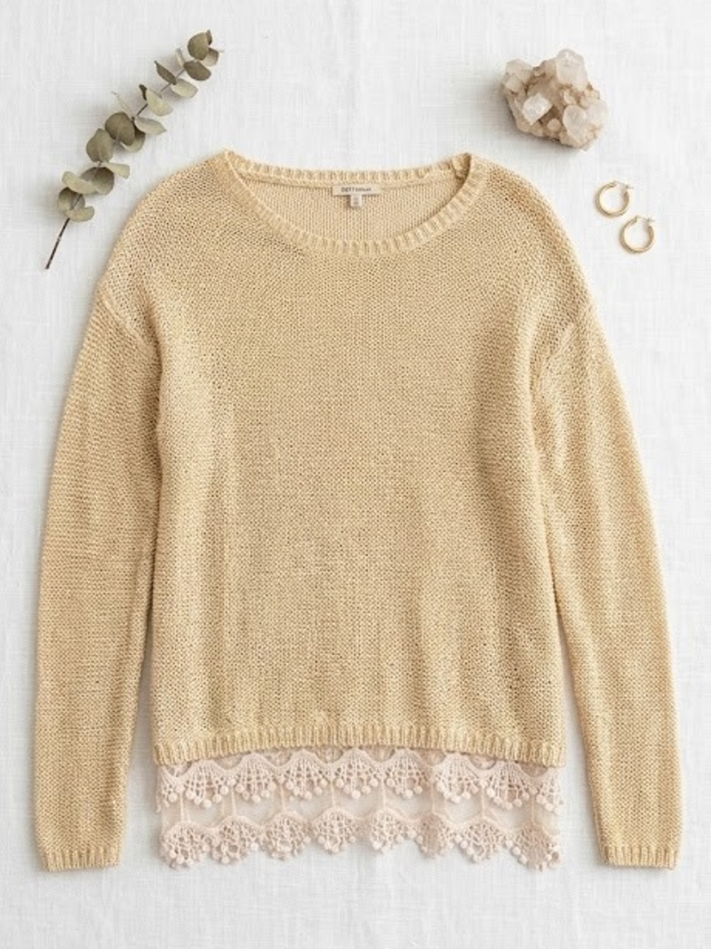 Cozy Casual Lace Trim Open Knit Sweater Cottagecore Fairycore Whimsigoth Layer